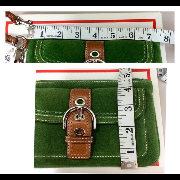 NWT Vintage Y2K Coach Green Suede Leather Buckle Wristlet Pouch Bag Authentic - Picture 15 of 15